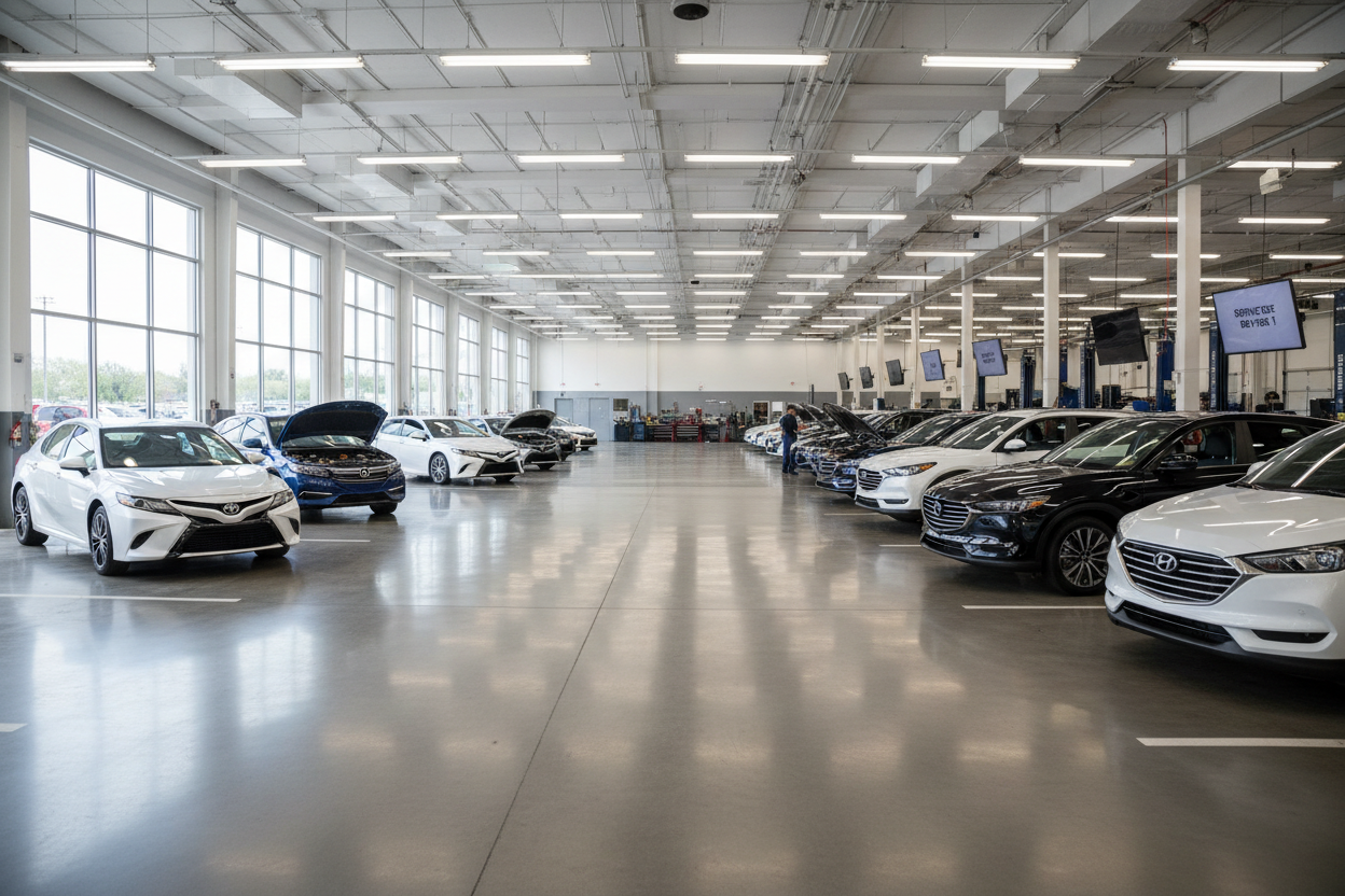 A car garage filled with mid range cars