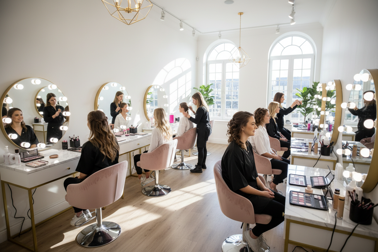 A Makeup parlour with girls getting ready